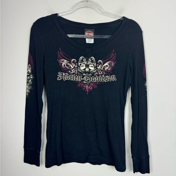 HARLEY DAVIDSON | Tattoo Style NY Graphic Long Sleeve Shirt Women’s Size Small - Picture 1 of 7